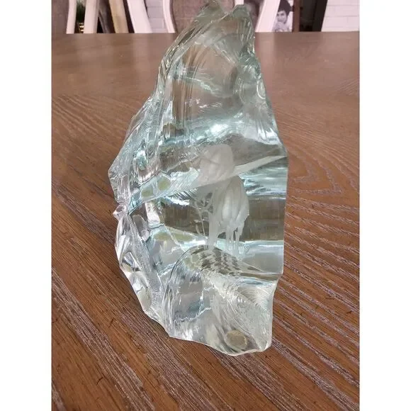 Vicke Lindstrand For Kosta Boda Blown Glass Block Blue Green Paperweight‎ Deer - Picture 5 of 16